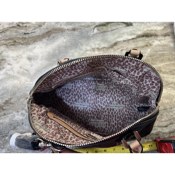 Guess Women's Cheatin' Heart Dome Satchel Black Leopard SL481207 Logo Charm READ - Picture 12 of 16